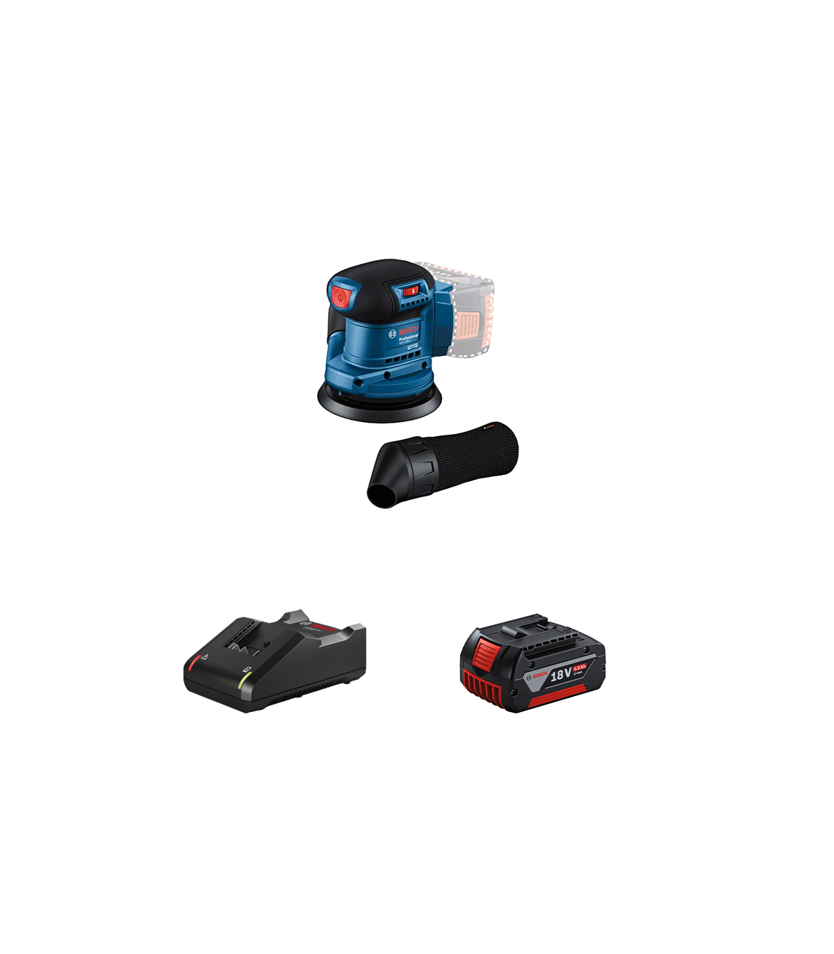 Ponceuse excentrique Ø125 mm GEX 185-LI + 1 batterie GBA 18V 4 Ah + Chargeur GAL 18V-40 BOSCH