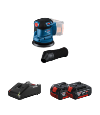 Ponceuse excentrique Ø125 mm GEX 185-LI + 2 batteries GBA 18V 4 Ah + Chargeur GAL 18V-40 BOSCH