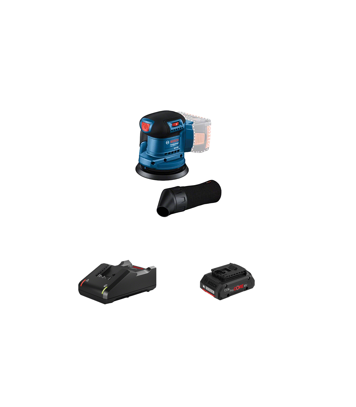 Ponceuse excentrique Ø125 mm GEX 185-LI + 1 batterie ProCore 18V 4 Ah + Chargeur GAL 18V-40 BOSCH