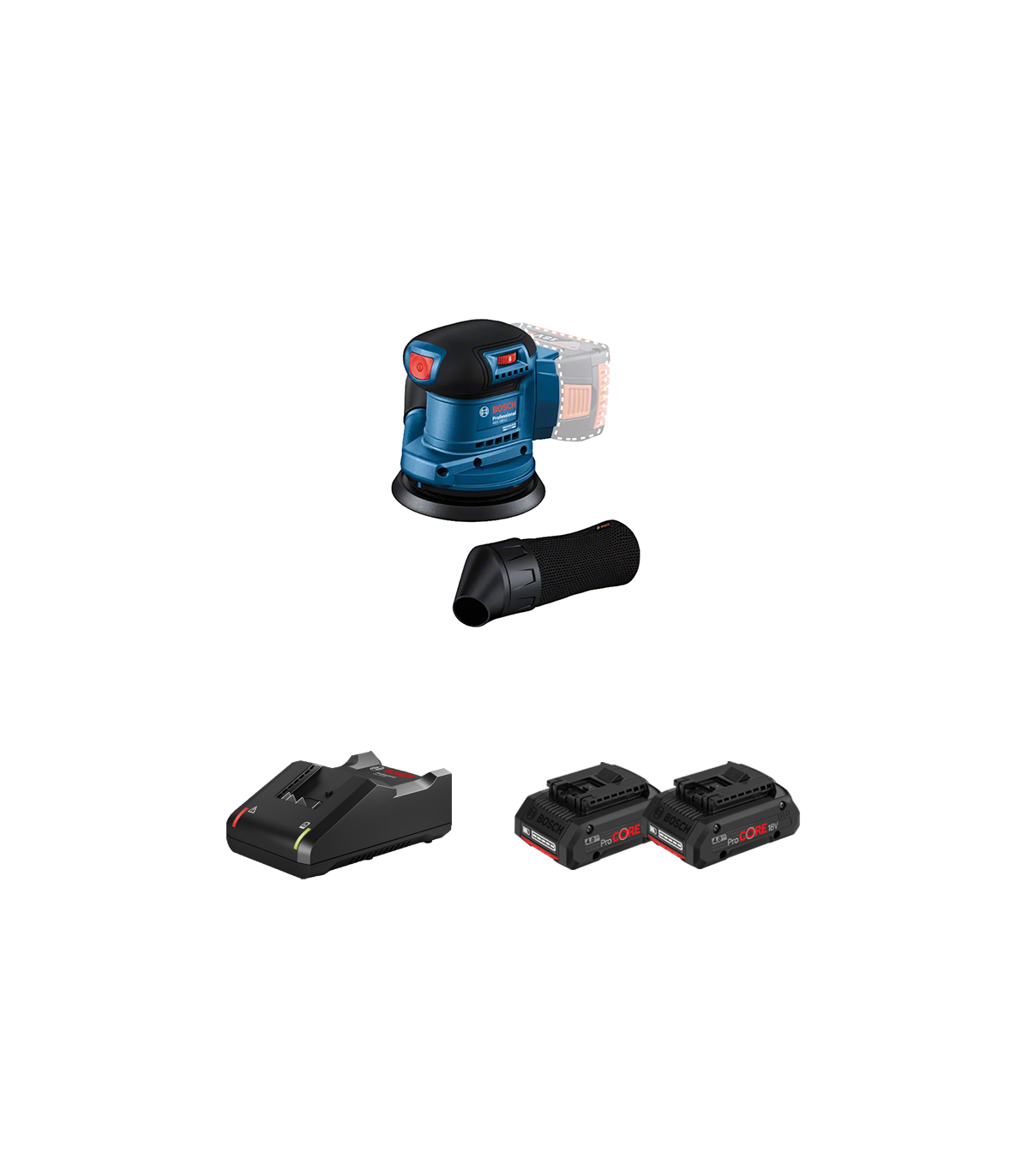 Ponceuse excentrique Ø125 mm GEX 185-LI + 2 batteries ProCore 18V 4 Ah + Chargeur GAL 18V-40 BOSCH