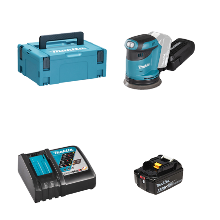 Ponceuse excentrique 18V Ø125mm DBO180ZJ + 1 batterie BL1850B 18V 5 Ah + chargeur rapide DC18RC MAKITA