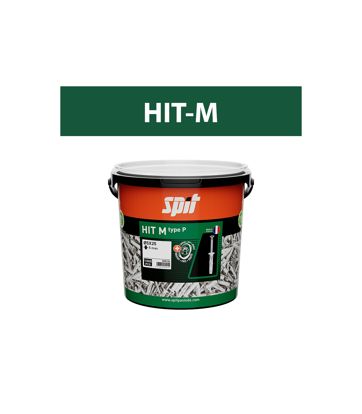 Seau 1000 chevilles de fixation légère HIT-M 5x25/5P SPIT