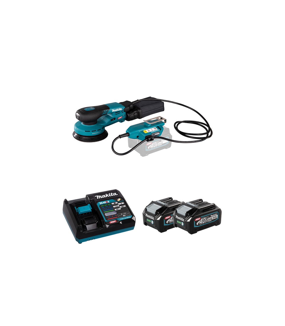 Ponceuse excentrique 40V Ø125 mm BO001CGZ + 2 batteries 40V 4 Ah + chargeur rapide DC40RA MAKITA