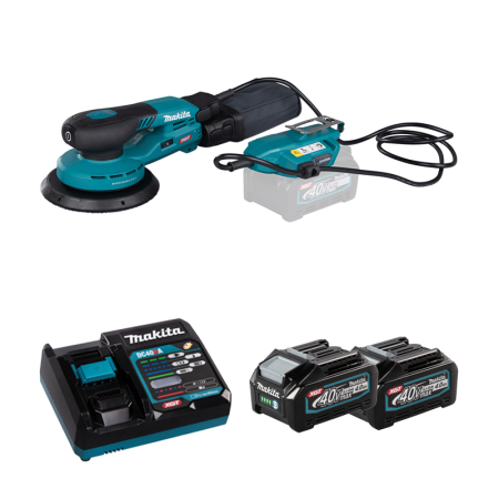 Ponceuse excentrique 40V Ø150 mm BO002CGZ + 2 batteries 40V 4 Ah + chargeur rapide DC40RA MAKITA