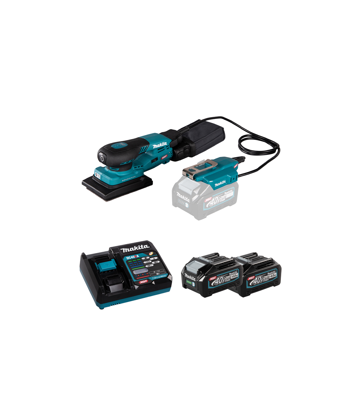 Ponceuse vibrante 40V BO005CGZ + 2 batteries 40V 4 Ah + chargeur rapide DC40RA MAKITA