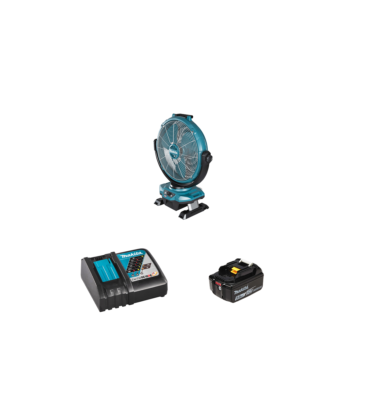 Ventilateur de chantier 18 / 40V LXT-XGT CF003GZ + 1 batterie BL1850B 18V 5 Ah + chargeur rapide DC18RC MAKITA
