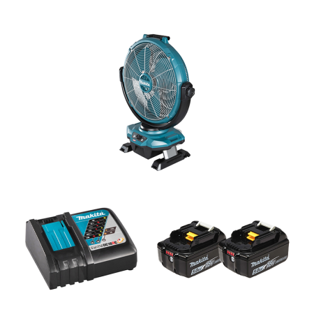 Ventilateur de chantier 18 / 40V LXT-XGT CF003GZ + 2 batteries BL1850B 18V 5 Ah + chargeur rapide DC18RC MAKITA