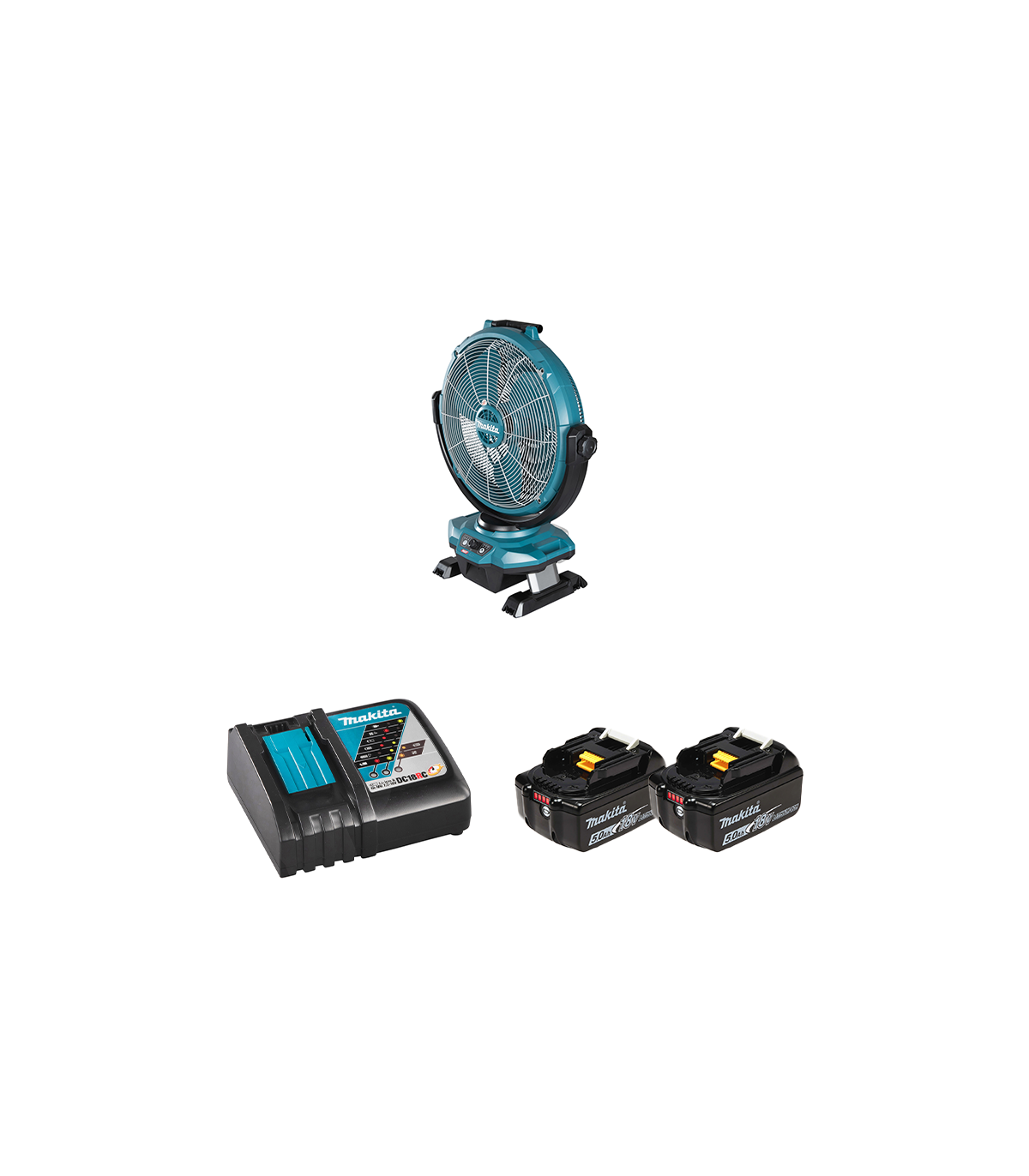 Ventilateur de chantier 18 / 40V LXT-XGT CF003GZ + 2 batteries BL1850B 18V 5 Ah + chargeur rapide DC18RC MAKITA