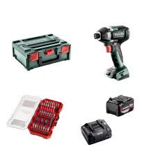 Pack visseuse à chocs 18V SSD 18 LT 200 BL + 1 batterie 18V 4 Ah + 1 chargeur ASC 145 + 1 coffret 35 pièces Shockwave METABO