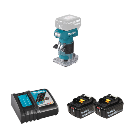 Affleureuse 18V Ø6 mm DRT52Z + 2 batteries BL1850B 18V 5 Ah + 1 chargeur rapide DC18RC MAKITA