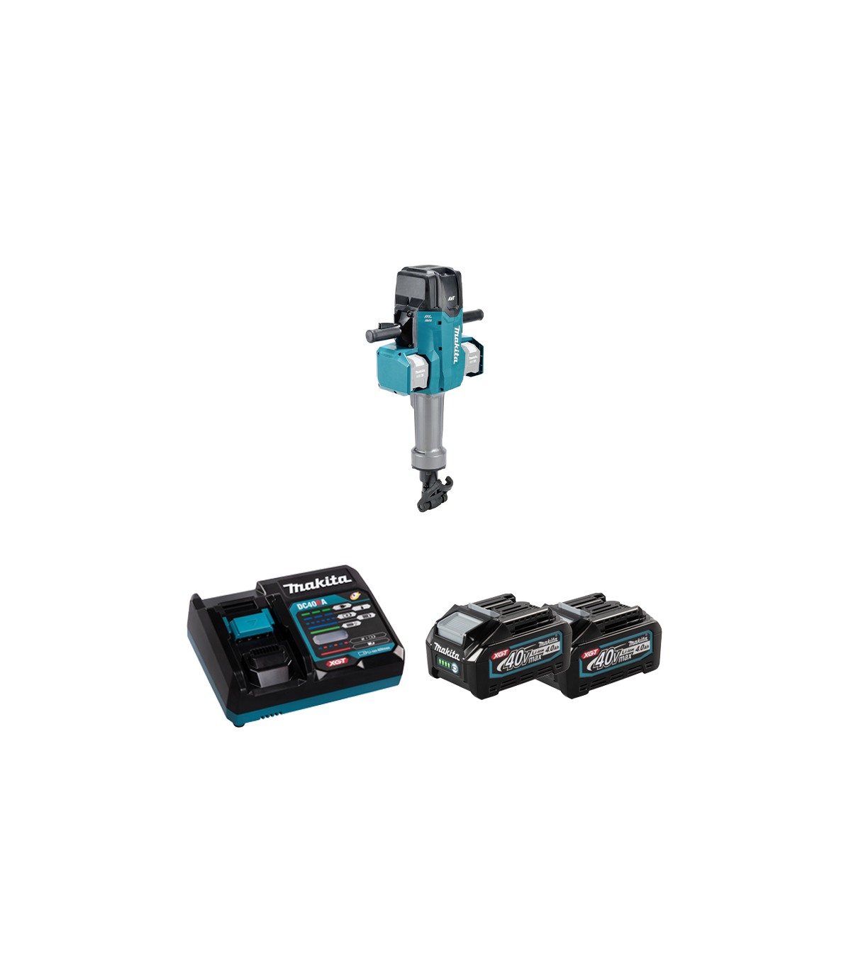 Marteau-piqueur 2x40V 4400W 72,8 J HM004GZ01 + 2 batteries 40V 4 Ah + chargeur rapide DC40RA MAKITA