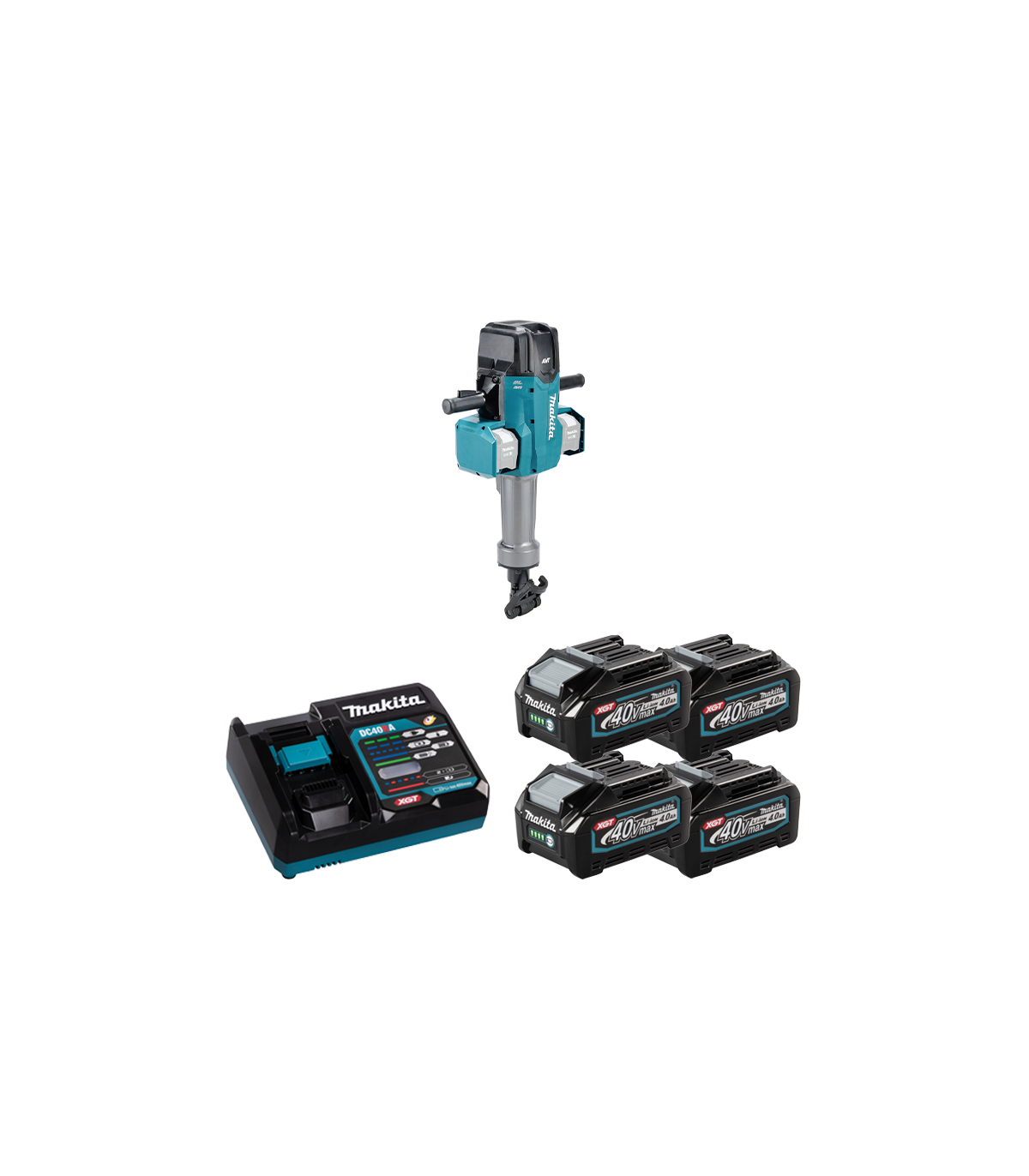 Marteau-piqueur 2x40V 4400W 72,8 J HM004GZ01 + 4 batteries 40V 4 Ah + chargeur rapide DC40RA MAKITA