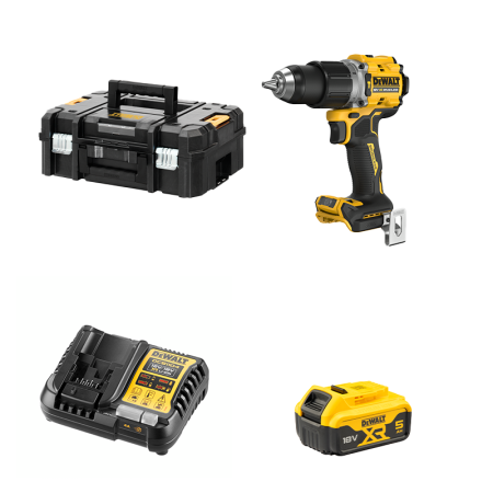 Perceuse-visseuse à percussion 18V DCD805NT-XJ + 1 batterie 18V 5 Ah + chargeur DCB1104-QW DEWALT