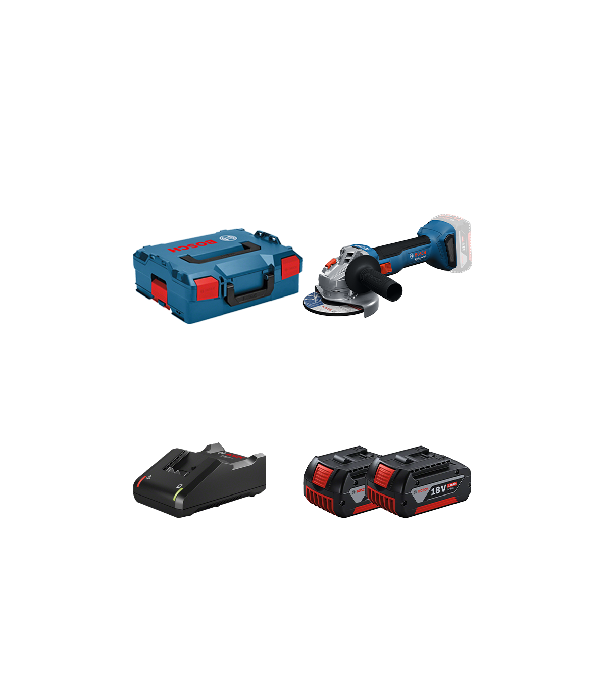 Meuleuse Ø125 mm GWS 18V-8 + 2 batteries GBA 18V 4 Ah + Chargeur GAL 18V-40 BOSCH