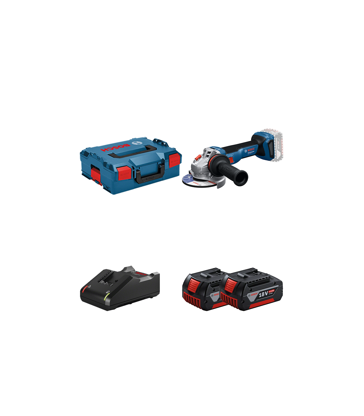 Meuleuse Ø125 mm GWS 18V-11 S + 2 batteries GBA 18V 4 Ah + Chargeur GAL 18V-40 BOSCH