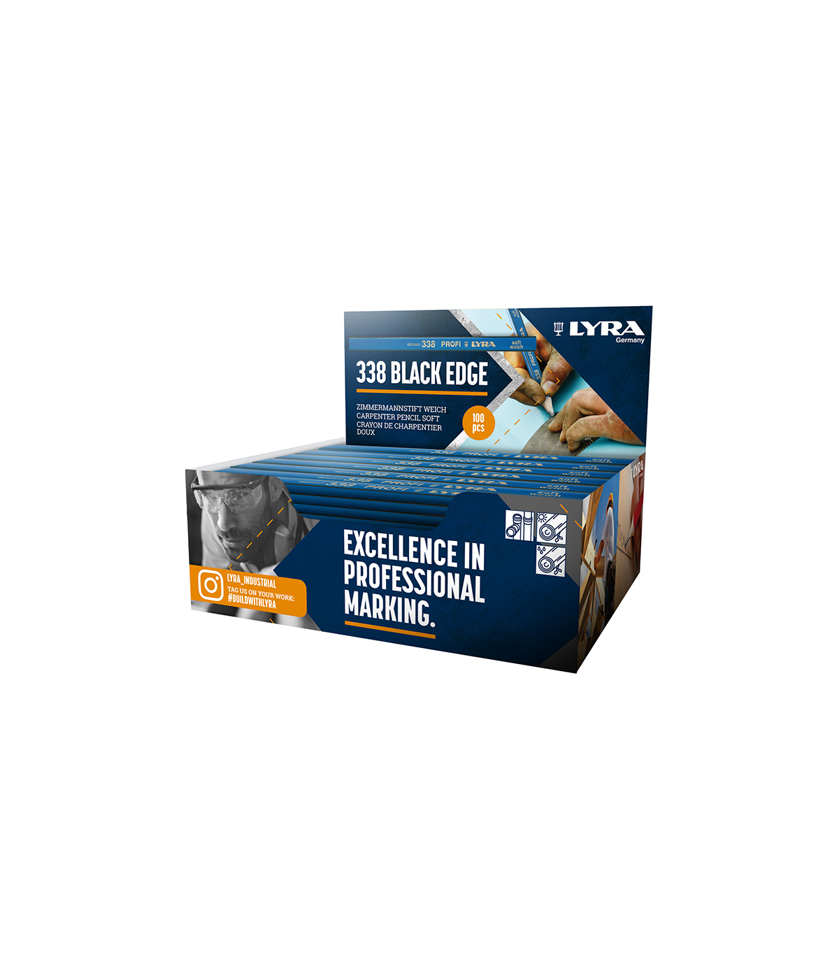 Lot de 100 Crayons de charpentier universel 338 PROFI 2B LYRA