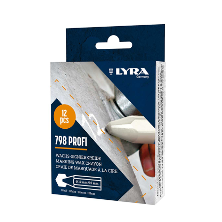 Lot de 12 Craies de marquage à la cire 798 PROFI Blanche LYRA