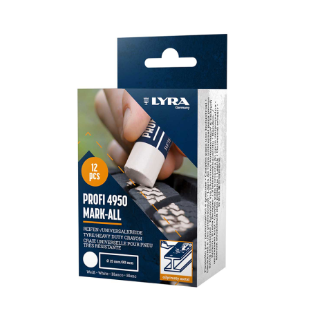 Lot de 12 Craies universelles pour pneu PROFI 4950 MARK-ALL Ø15 Blanche LYRA