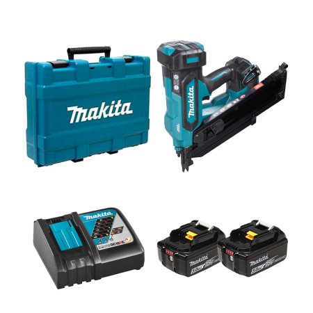 Cloueur de charpente 18V DBN900ZK + 2 batteries BL1850B 18V 5 Ah + chargeur rapide DC18RC MAKITA