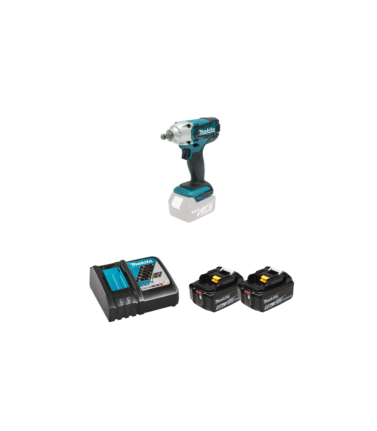 Boulonneuse à chocs 1/2" 18V 190 Nm DTW190Z + 2 batteries BL1850B 18V 5 Ah + 1 chargeur rapide DC18RC MAKITA