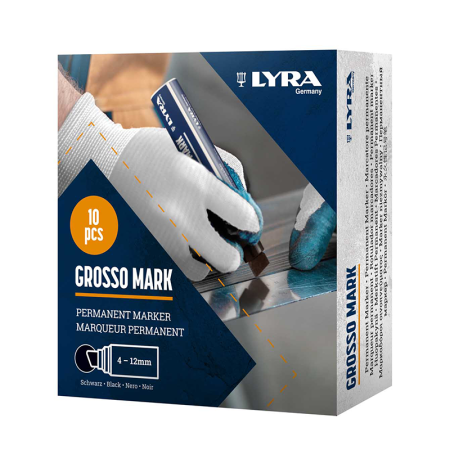 Lot de 10 Marqueurs permanents GROSSO MARK 4-12mm Noir LYRA