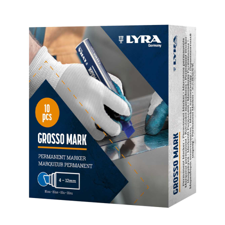 Lot de 10 Marqueurs permanents GROSSO MARK 4-12mm Bleu LYRA