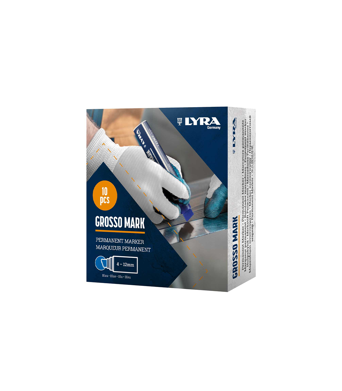 Lot de 10 Marqueurs permanents GROSSO MARK 4-12mm Bleu LYRA