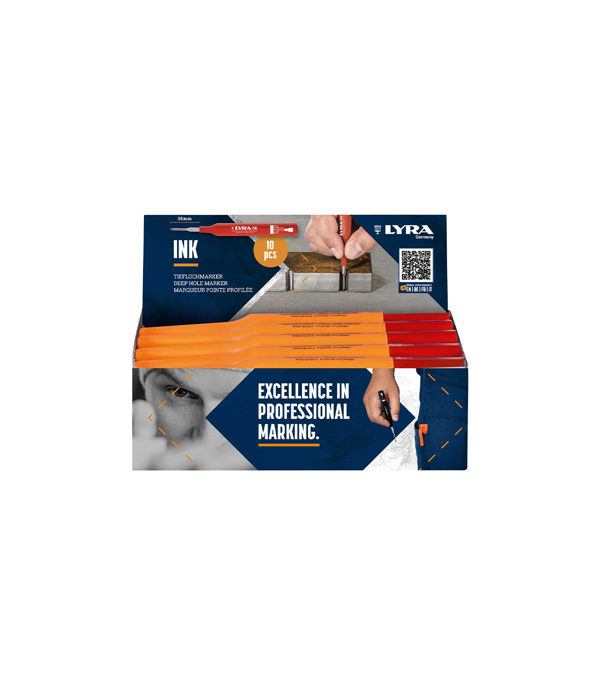 Lot de 10 Marqueurs permanents pour trous profonds Rouge LYRA INK