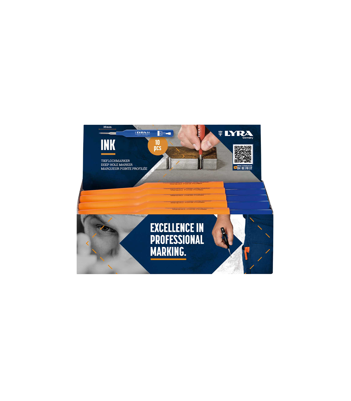 Lot de 10 Marqueurs permanents pour trous profonds Bleu LYRA INK