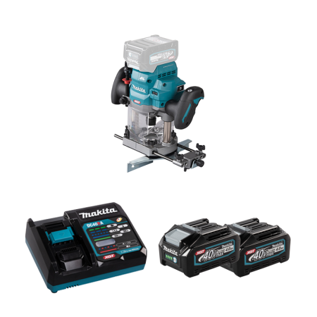 Défonceuse 40V Ø12mm RP001GZ + 2 batteries 40V 4 Ah + chargeur rapide DC40RA MAKITA