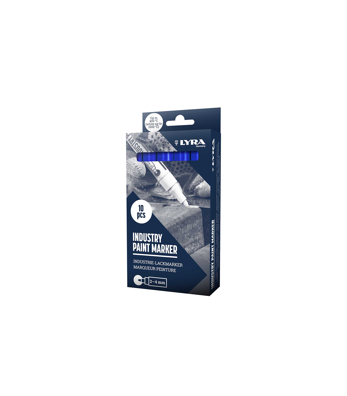 Lot de 10 Marqueurs peintures industrielles 2-4mm Bleu LYRA