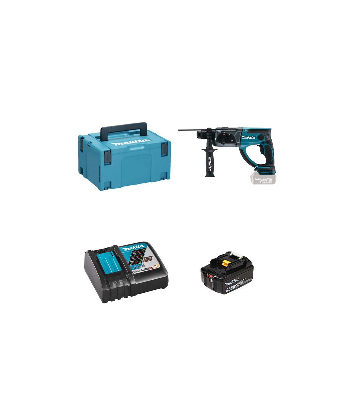 Perforateur burineur DHR202ZJ + 1 batterie BL1850B 18V 5 Ah + 1 chargeur rapide DC18RC MAKITA