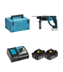 Perforateur burineur DHR202ZJ + 2 batteries BL1850B 18V 5 Ah + 1 chargeur rapide DC18RC MAKITA