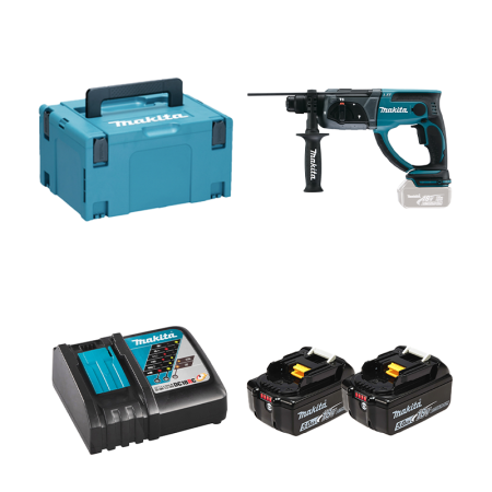 Perforateur burineur DHR202ZJ + 2 batteries BL1850B 18V 5 Ah + 1 chargeur rapide DC18RC MAKITA