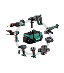 Pack de 6 machines 18V (Perceuse à percussion + Visseuse à chocs + Perforateur + Meuleuse + Scie sabre + Lampe torche) METABO