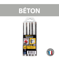 Coffret de 5 forets béton 4GA SDS-Plus L160mm Ø6-8-10-12mm DIAGER