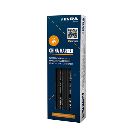 Lot de 12 Crayons porcelaines à la cire Noir CHINA MARKER LYRA