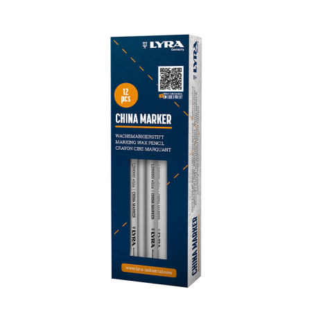 Lot de 12 Crayons porcelaines à la cire Blanc CHINA MARKER LYRA