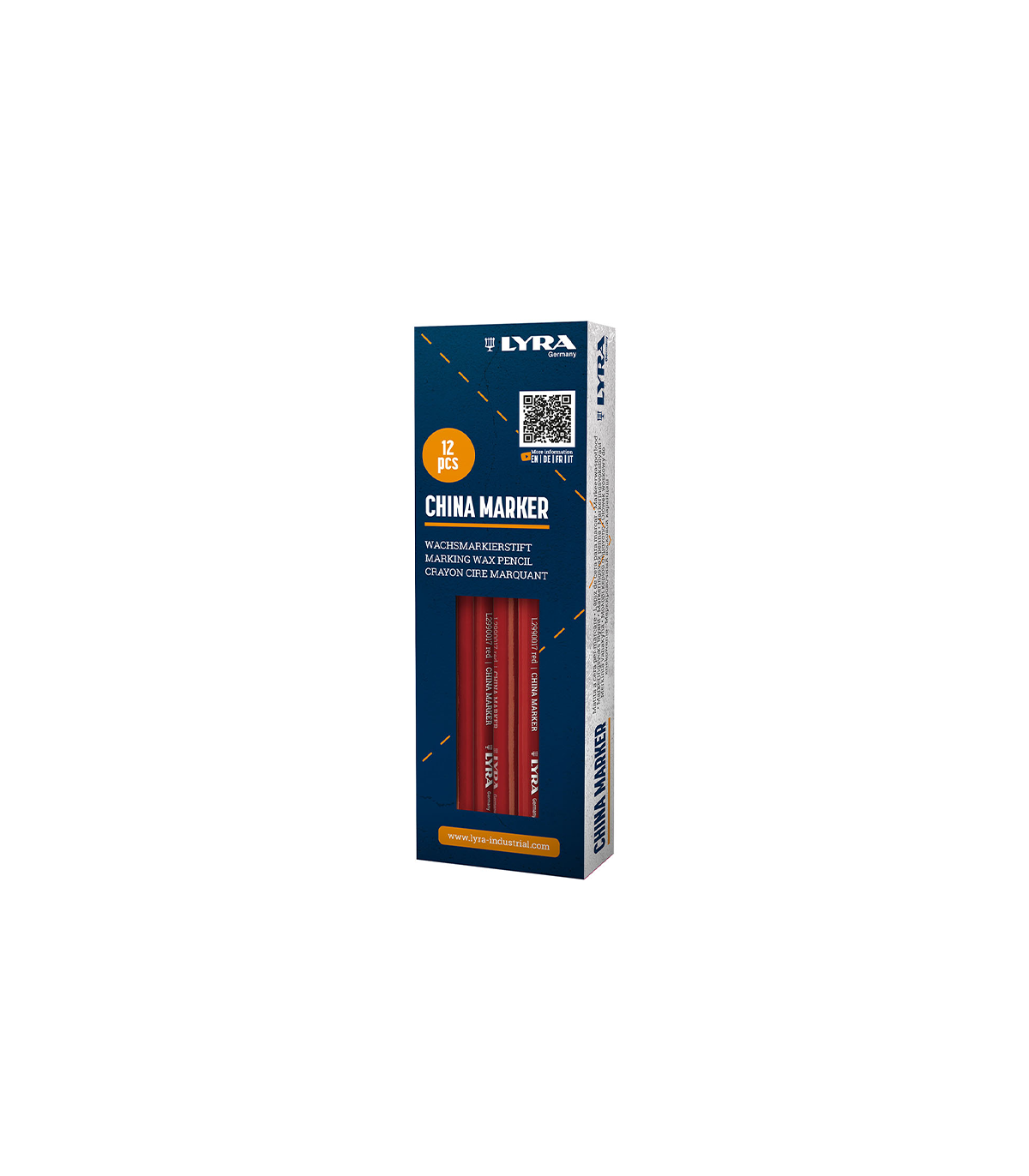 Lot de 12 Crayons porcelaines à la cire Rouge CHINA MARKER LYRA