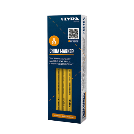 Lot de 12 Crayons porcelaines à la cire Jaune CHINA MARKER LYRA