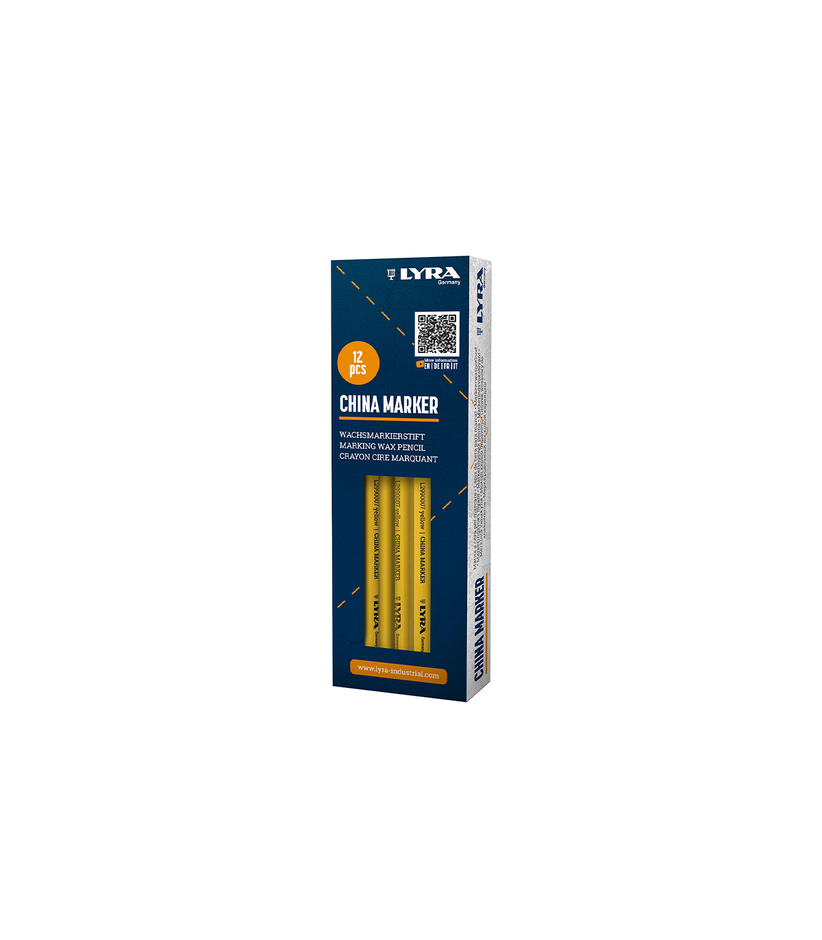 Lot de 12 Crayons porcelaines à la cire Jaune CHINA MARKER LYRA