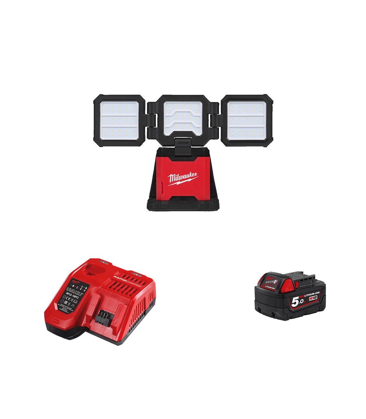 Eclairage de chantier multidirectionnel 18V M18 MDTL-0 + 1 batterie 18V 5Ah + 1 chargeur M12-18FC MILWAUKEE