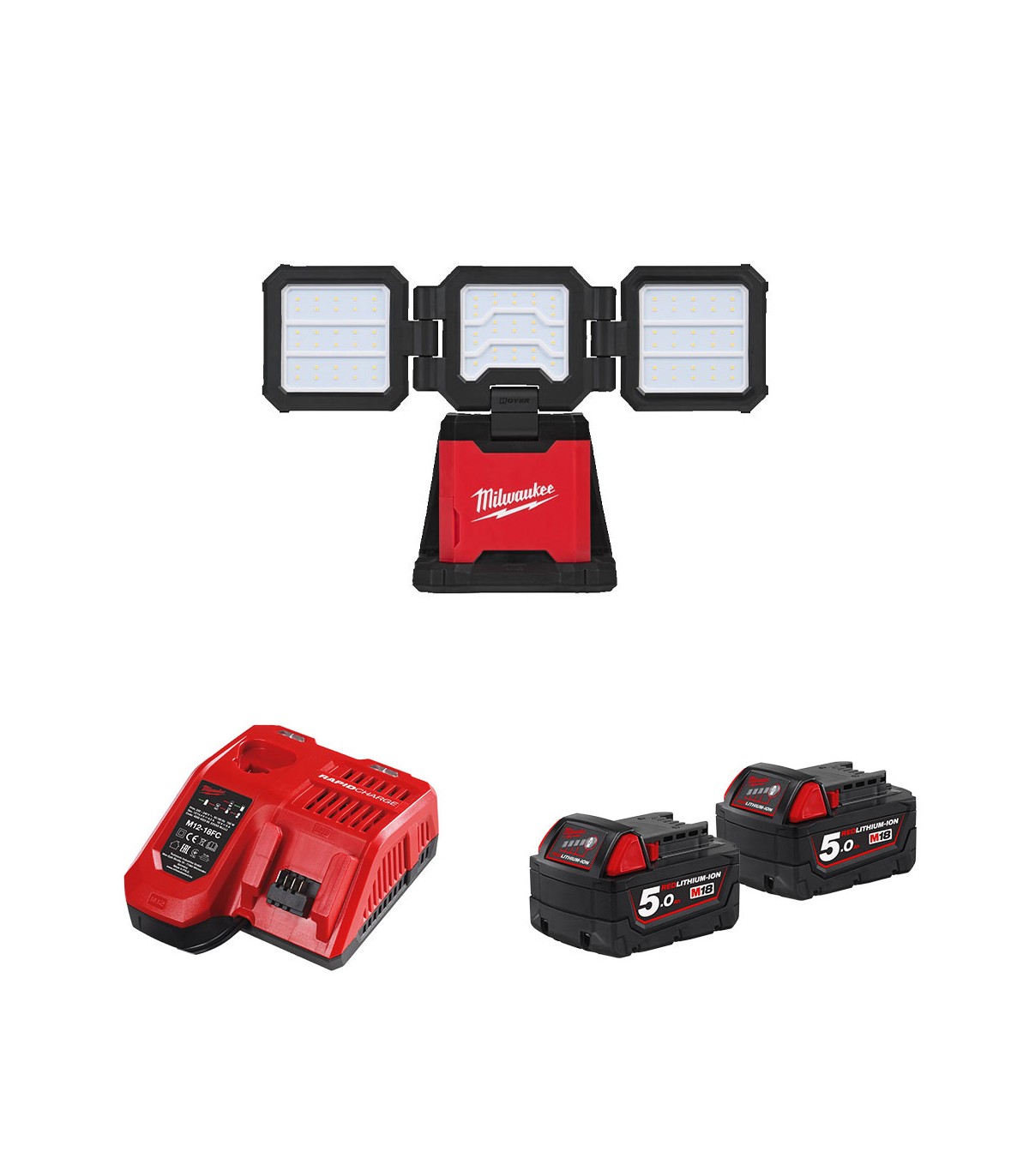 Eclairage de chantier multidirectionnel 18V M18 MDTL-0 + 2 batteries 18V 5Ah + 1 chargeur M12-18FC MILWAUKEE
