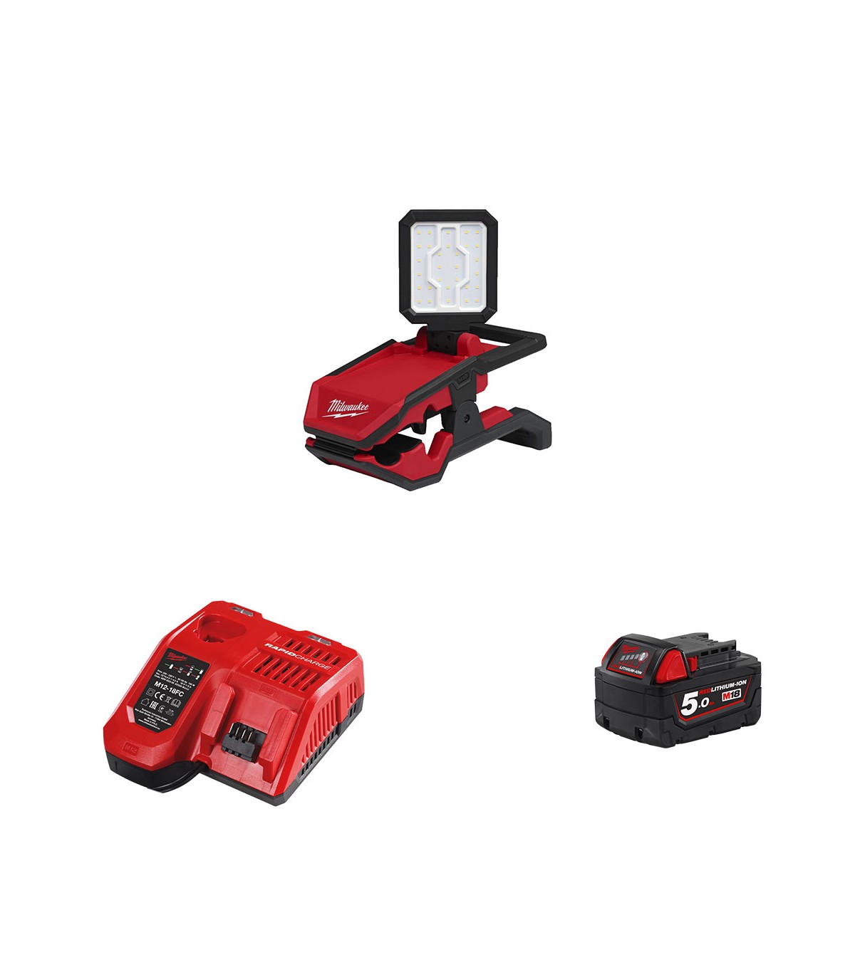 Projecteur de chantier 18V M18 PAL2-0 + 1 batterie 18V 5Ah + 1 chargeur M12-18FC MILWAUKEE