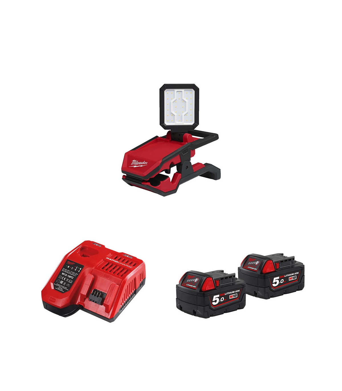Projecteur de chantier 18V M18 PAL2-0 + 2 batteries 18V 5Ah + 1 chargeur M12-18FC MILWAUKEE