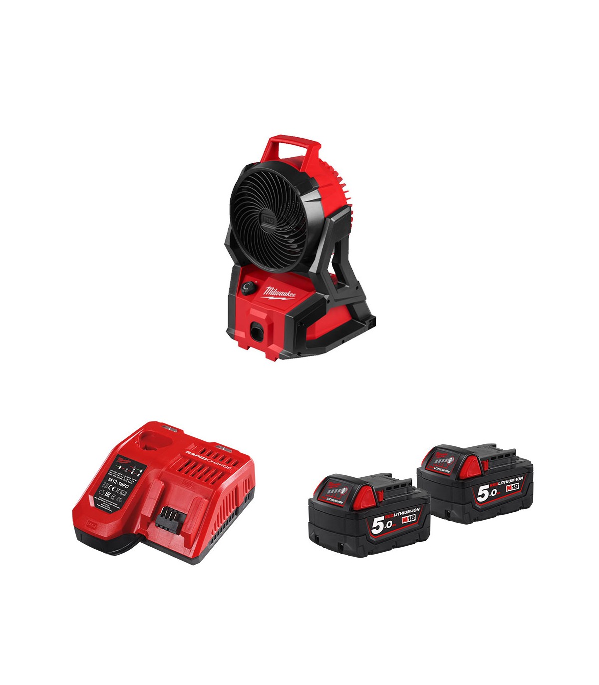 Ventilateur de chantier 18V M18 AFG2-0 + 2 batteries 18V 5 Ah + 1 chargeur M12-18 FC MILWAUKEE