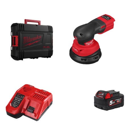 Ponceuse orbitale excentrique Ø125 mm 18V M18 FROS125-0X + 1 batterie 18V 5 Ah + 1 chargeur M12-18FC MILWAUKEE