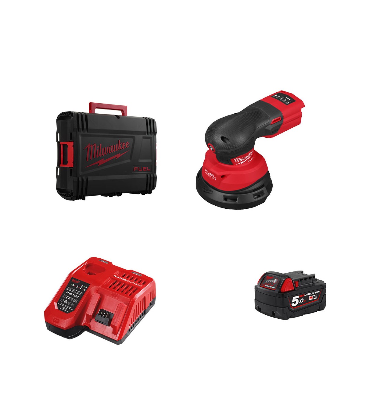 Ponceuse orbitale excentrique Ø125 mm 18V M18 FROS125-0X + 1 batterie 18V 5 Ah + 1 chargeur M12-18FC MILWAUKEE