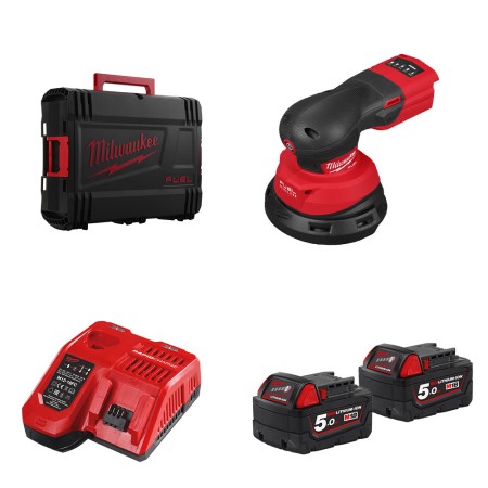 Ponceuse orbitale excentrique Ø125 mm 18V M18 FROS125-0X + 2 batteries 18V 5 Ah + 1 chargeur M12-18FC MILWAUKEE
