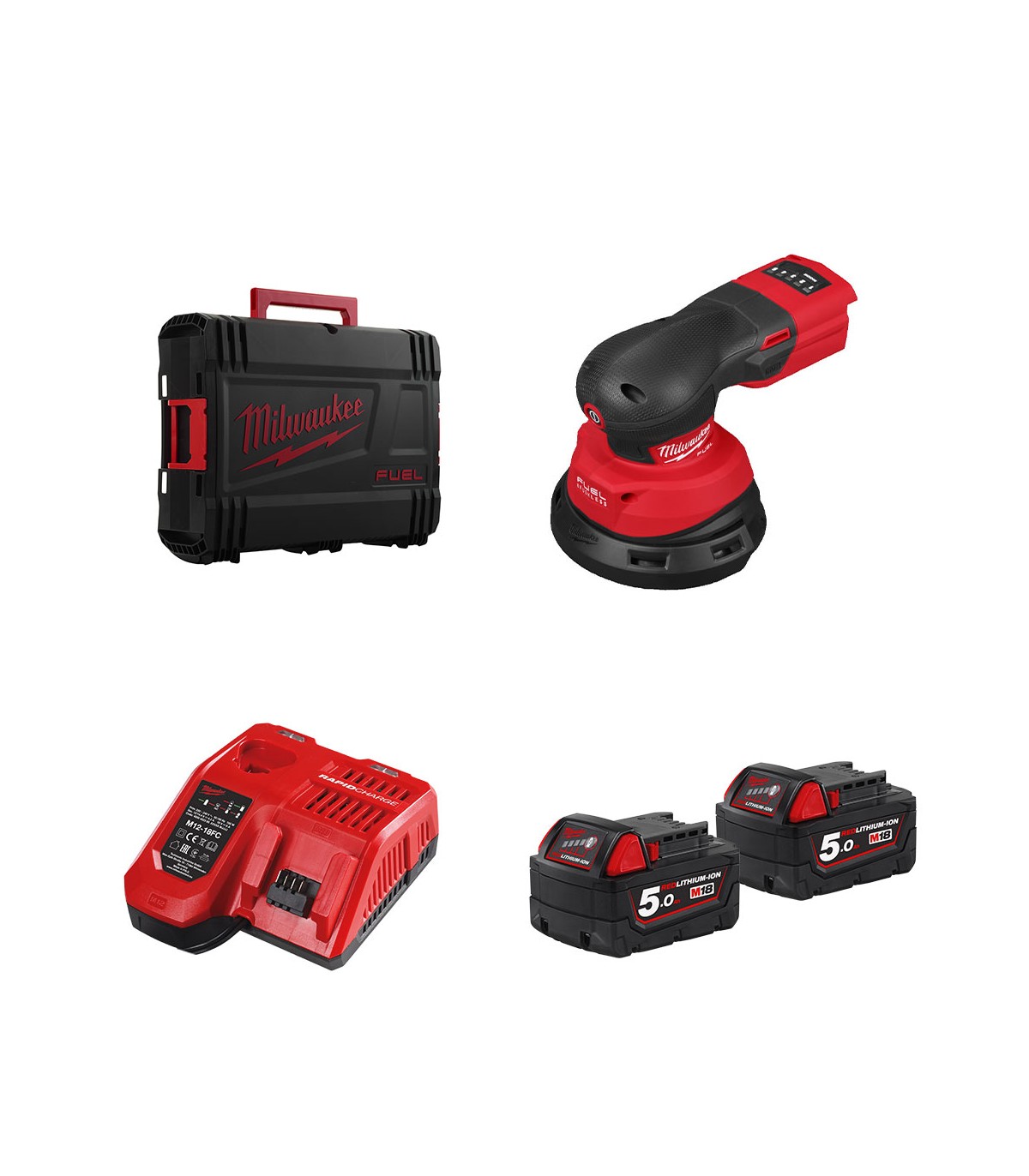 Ponceuse orbitale excentrique Ø125 mm 18V M18 FROS125-0X + 2 batteries 18V 5 Ah + 1 chargeur M12-18FC MILWAUKEE